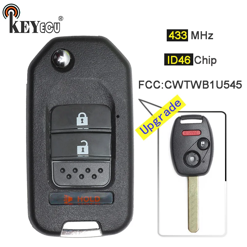 KEYECU 433MHz ID46 Chip FCC: CWTWB1U545 Upgraded Flip Folding 2+1 3 Button Remote Key Fob for Honda Pilot 2005-2008
KEYECU 433MHz ID46 Chip FCC: CWTWB1U545 Upgraded Flip Folding 2+1 3 Button Remote Key Fob for Honda Pilot 2005-2008