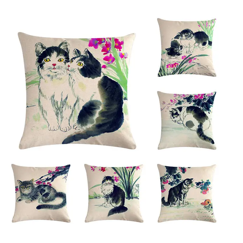 Cats Cushion Cover Chinese Ink painting Printed Animal Funda Cojin Cotton Linen Pillow Case Chair Home Throw Pillows Case ZY375
Cats Cushion Cover Chinese Ink painting Printed Animal Funda Cojin Cotton Linen Pillow Case Chair Home Throw Pillows Case ZY375
