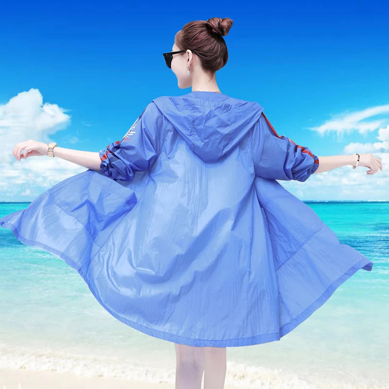 Summer Women Long Hooded Sun Protection Clothing Thin Female Loose Breathable Cardigan Jackets Zipper Pockets Windbreaker Coat
Summer Women Long Hooded Sun Protection Clothing Thin Female Loose Breathable Cardigan Jackets Zipper Pockets Windbreaker Coat
