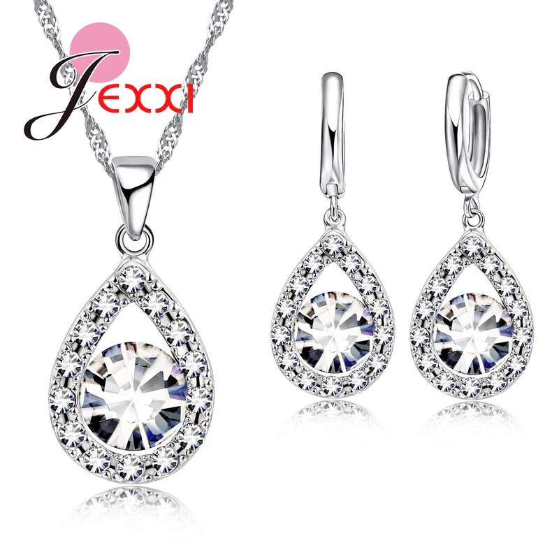 Romantic Women Lady Party Wedding Jewelry Sets 925 Sterling Silver Full Cubic Zirconia Water Drop Necklace Earrings Set
Romantic Women Lady Party Wedding Jewelry Sets 925 Sterling Silver Full Cubic Zirconia Water Drop Necklace Earrings Set