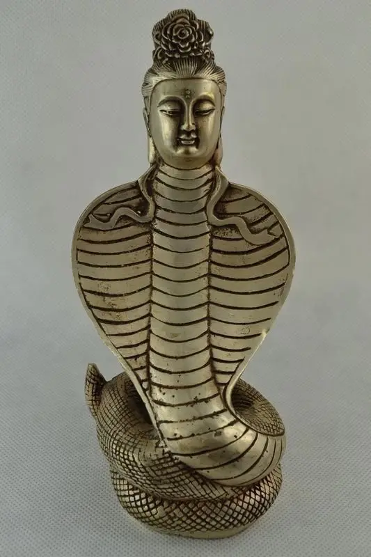 

Китайская старая ручная работа тибетская Серебряная голова Будды змеиная статуя