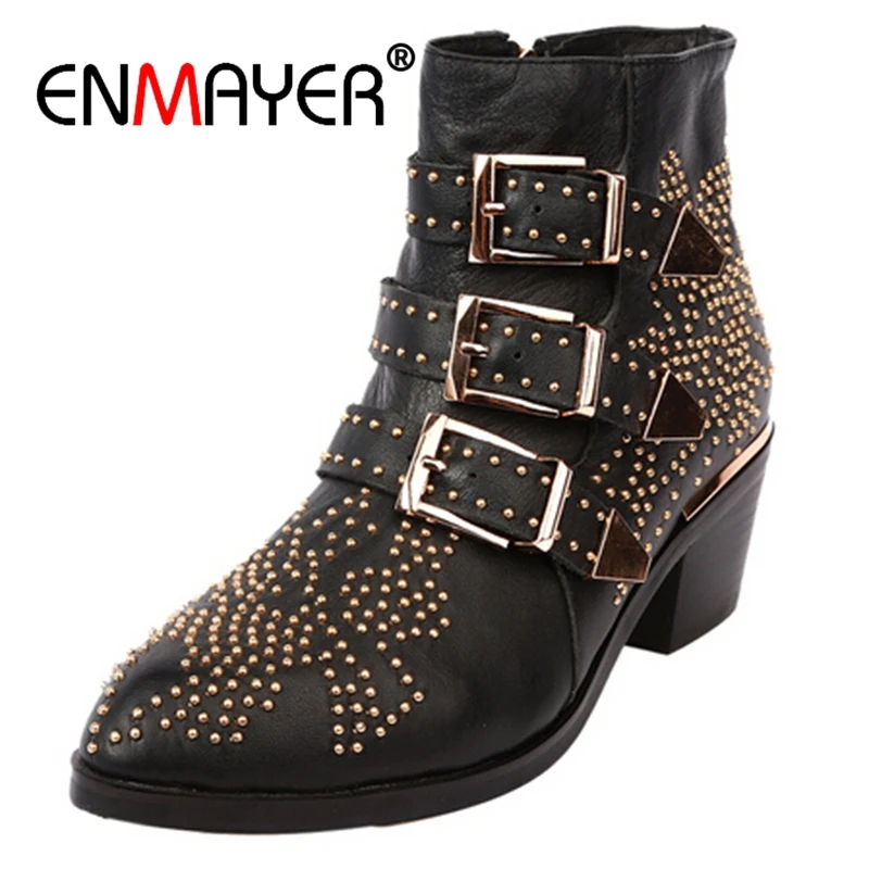 ENMAYER Winter Genuine Leather Buckle Ankle Boots For Women Pointed Toe Kitten Heels Motorcycle boots Shoes Women zapatos CR59
ENMAYER Winter Genuine Leather Buckle Ankle Boots For Women Pointed Toe Kitten Heels Motorcycle boots Shoes Women zapatos CR59