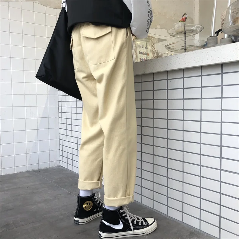 BF ulzzang Harajuku new solid color men pants casual large size female straight summer loose hip hop Cargo harem | Женская одежда