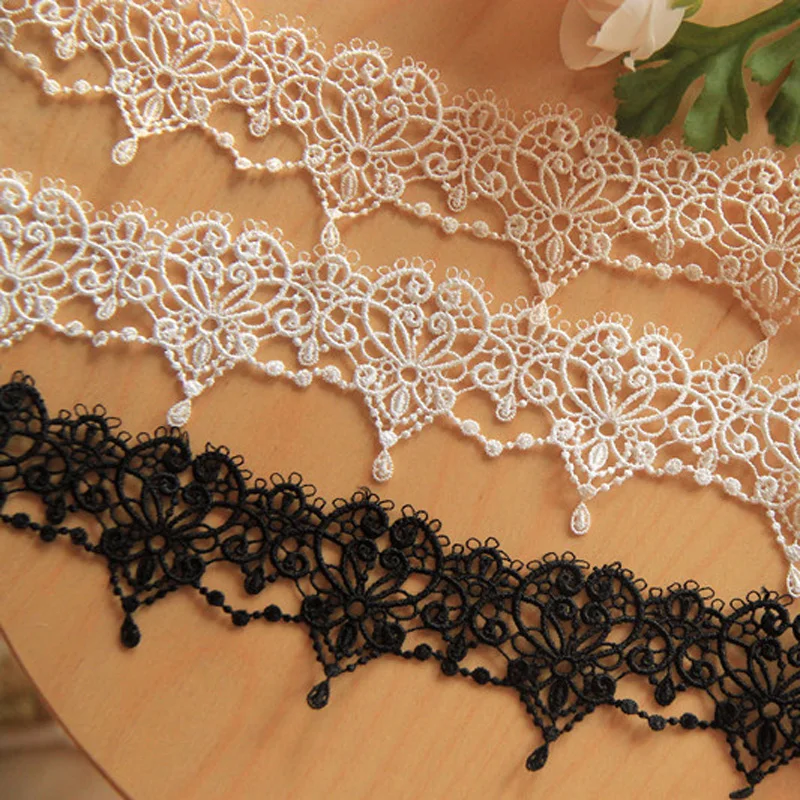 

15yards White Beige Black Wedding Flower Hollow-out Venice Lace Trim Polyester Lace Applique Sewing Drops Tassel Trims Craft