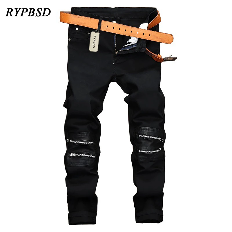 

Мужские джинсы на молнии, черные Стрейчевые прямые джинсы в стиле хип-хоп, панк-рок, 2019