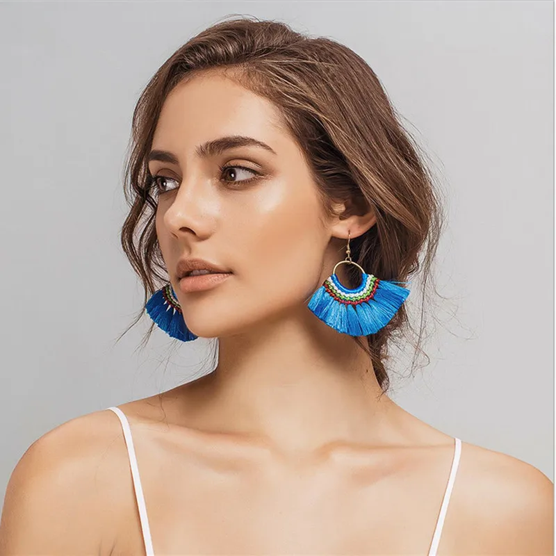 Фото Alamoki 10 Цвета Boho кисточкой Серьги ручной длинные серьги красочные для Для женщин