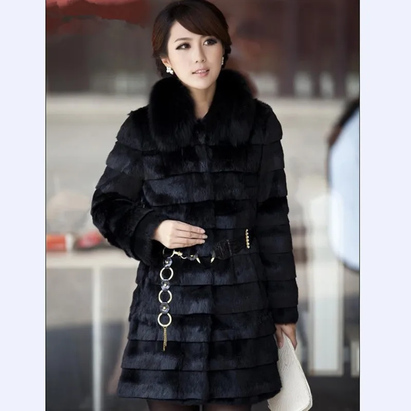 100% Pure Real Rabbit Fur Coat Thick Warm Stripe Winter Natural Genuine Fox Fur Collar Long Overcoat
100% Pure Real Rabbit Fur Coat Thick Warm Stripe Winter Natural Genuine Fox Fur Collar Long Overcoat