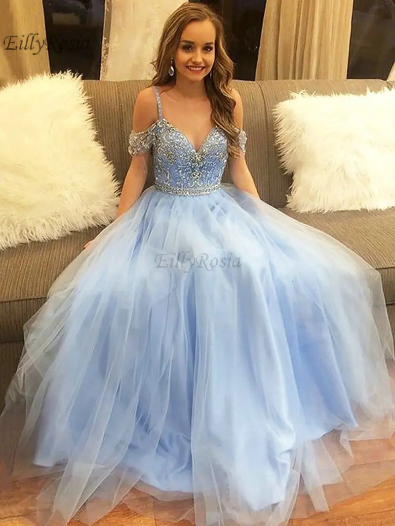 Light Blue Prom Dresses Sparkly Beading Crystals Tulle A Line Spaghetti Straps Sweet 16 Girls Pageant Gowns vestidos cerimonia
Light Blue Prom Dresses Sparkly Beading Crystals Tulle A Line Spaghetti Straps Sweet 16 Girls Pageant Gowns vestidos cerimonia