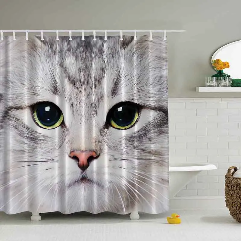 Фотоштора для ванной "Серый кот" Magic Lady|shower curtain|shower curtain catcurtains cat |