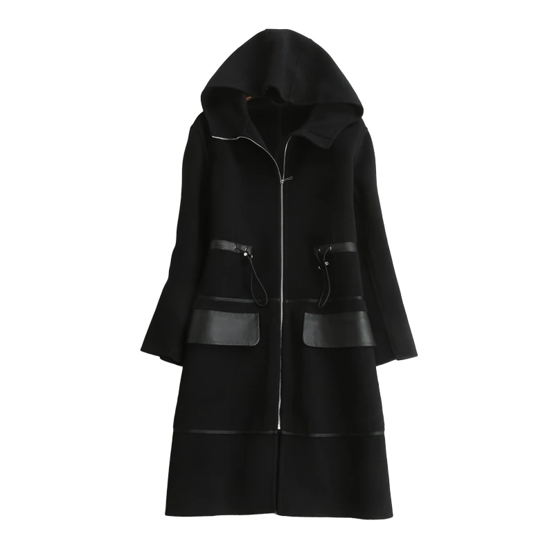 new fashion double face wool cashmere fabrics women high grade hooded long overcoat spliced sheep leather no lining S/M/L
new fashion double face wool cashmere fabrics women high grade hooded long overcoat spliced sheep leather no lining S/M/L