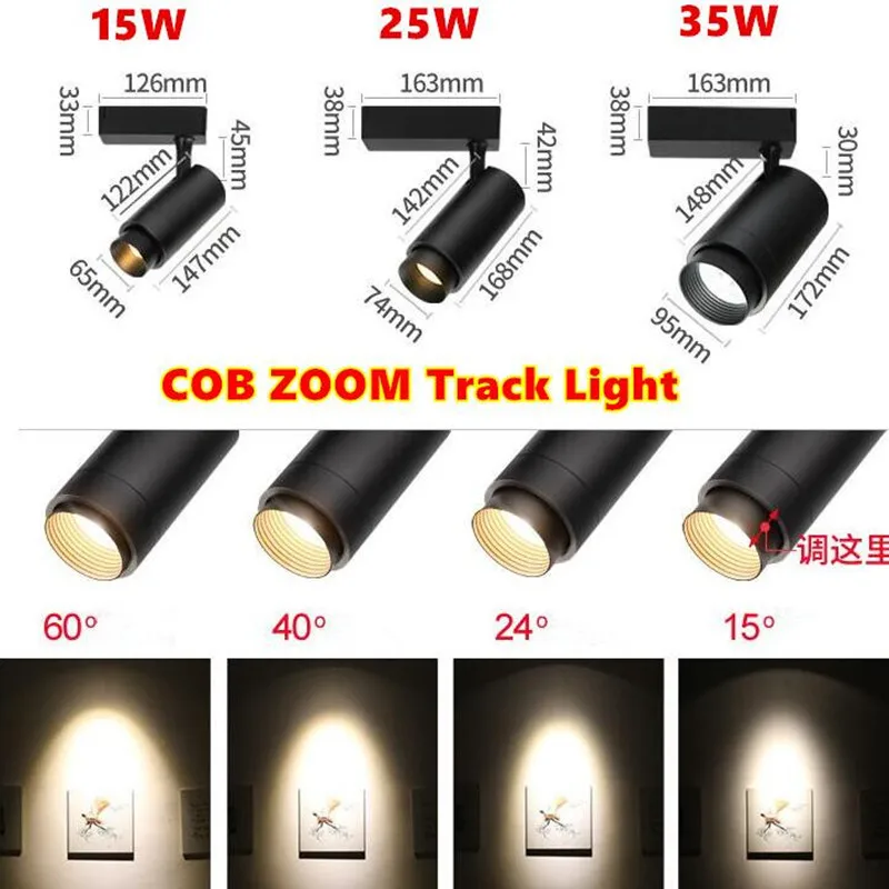 Высококачественный светодиодный Трековый прожектор 15 Вт/25 Вт/35 Вт COB ZOOM трековые
