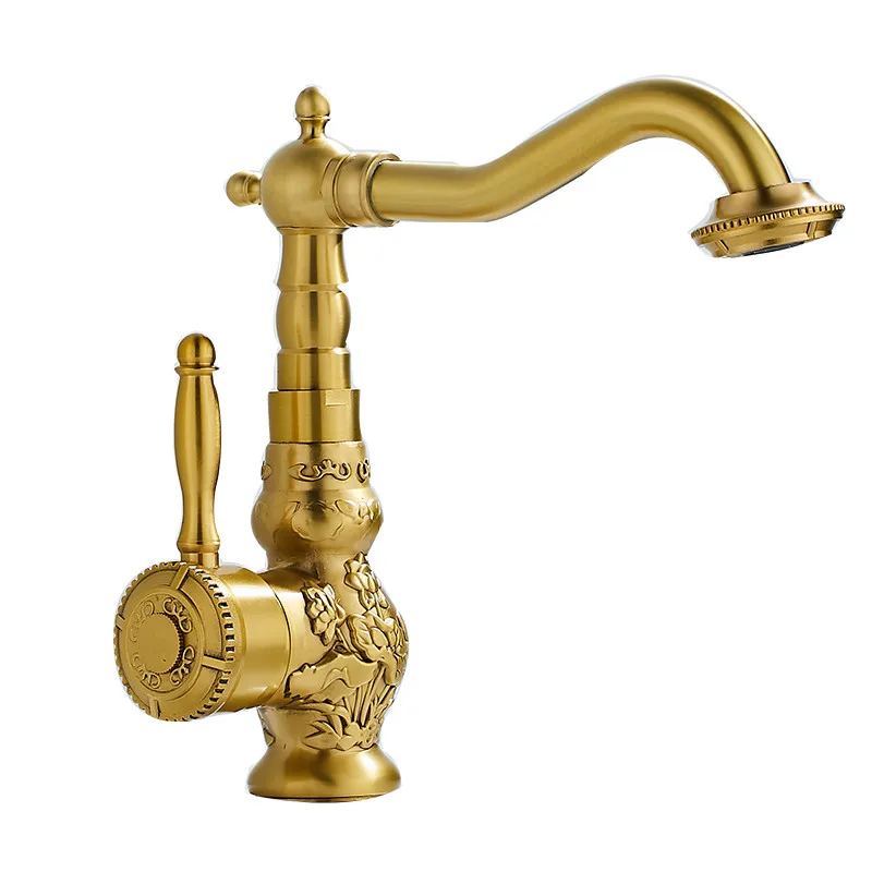 Bathroom Basin Faucet Antique Brass Kitchen Sink Mixer Tap Double Use Hot & Cold Faucet Carved Deck Mounted Lavatory Crane Tap
Bathroom Basin Faucet Antique Brass Kitchen Sink Mixer Tap Double Use Hot & Cold Faucet Carved Deck Mounted Lavatory Crane Tap