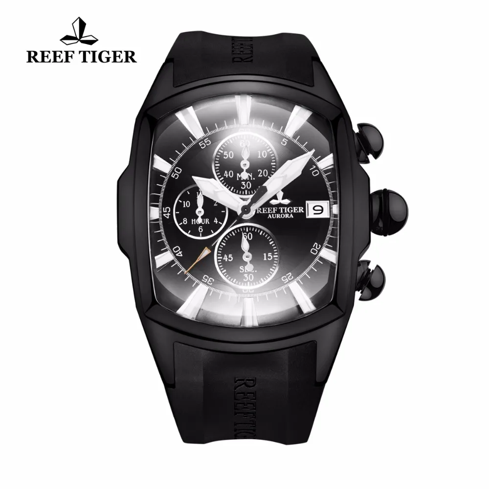 

New Arrival Reef Tiger/RT Big Watch Mens Waterproof 100M All Black Sport Watches Date Chronograph Clock RGA3069-T