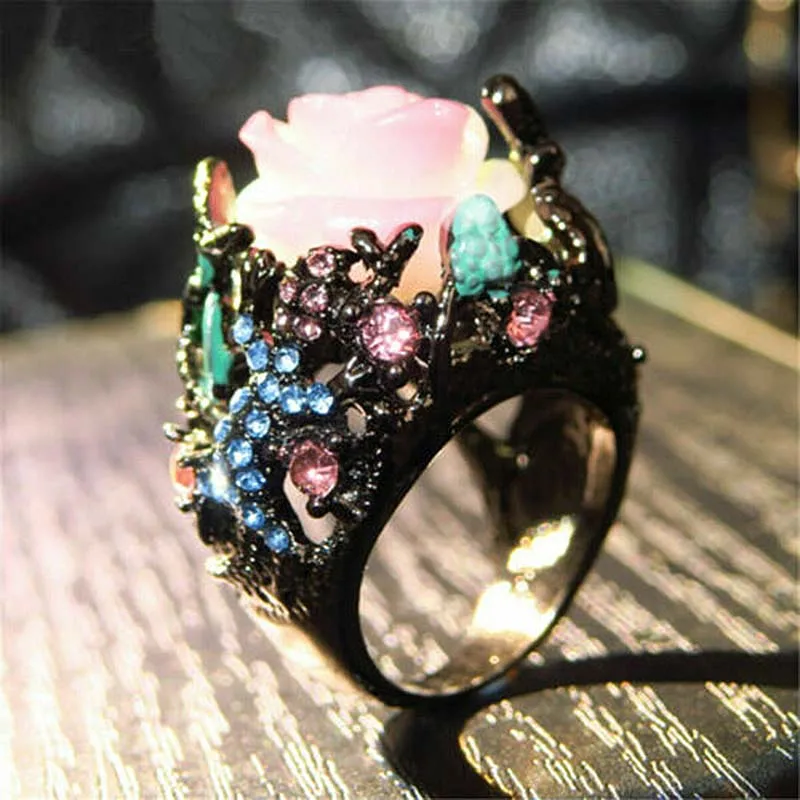 Vintage Black Tungsten Ring Peony Rose Flower Tree Vine Lizard Handmade Jewelry Resin Beaded Rainbow Ring 30X878
Vintage Black Tungsten Ring Peony Rose Flower Tree Vine Lizard Handmade Jewelry Resin Beaded Rainbow Ring 30X878