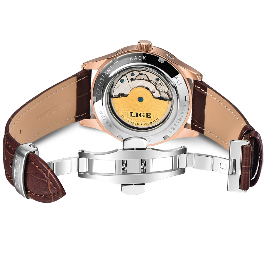 

LIGE модные часы люксовый бренд кожа турбийон часы Автоматические Мужские наручные часы Мужские механические стальные часы Montre Homme 2020