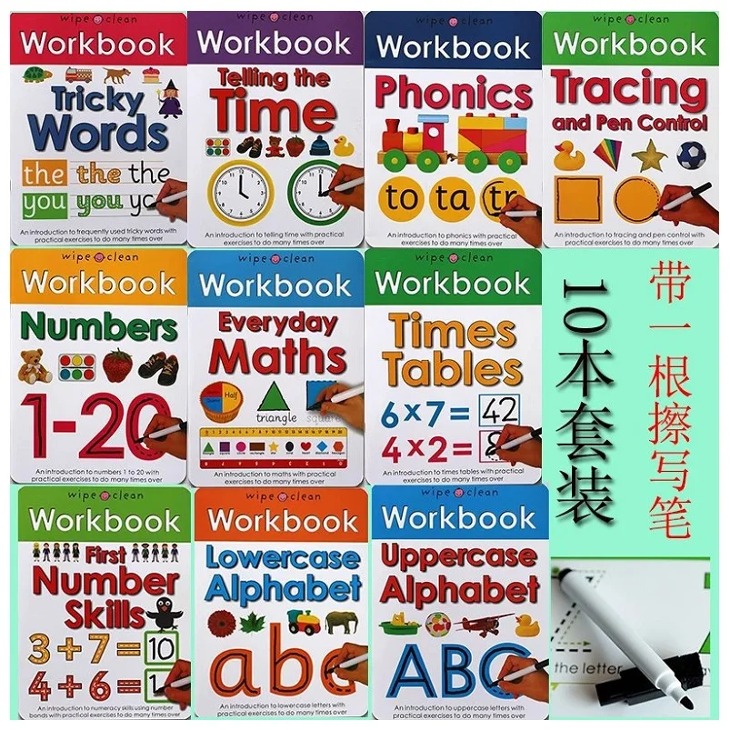 10 Books/Set Wipe Clean Workbook Children Kids English Picture Book Learn ABC Alphabet/Times/Maths/Tricky Phonics Words
10 Books/Set Wipe Clean Workbook Children Kids English Picture Book Learn ABC Alphabet/Times/Maths/Tricky Phonics Words
