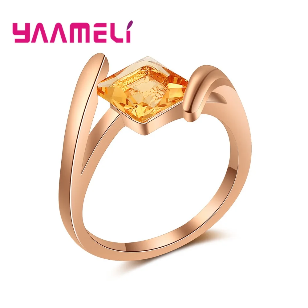 

Latest Design Rhombus Ring Luxury Rose Gold Geometric Champagne CZ Austrian Crystal Promise Engagement Jewelry for Women