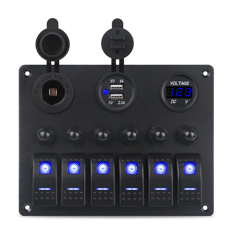 6 Gang Car Toggle Rocker Switch Panel with Fuse Overload Protection 12V Cigarette Socket Voltmeter 5v 3.1a USB Power Charger
6 Gang Car Toggle Rocker Switch Panel with Fuse Overload Protection 12V Cigarette Socket Voltmeter 5v 3.1a USB Power Charger