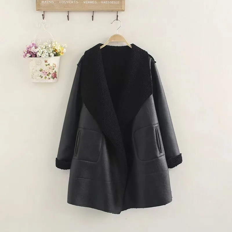 2021 Winter Women Faux Leather Jacket Black Lamb Cashmere PU Leather Jacket Large Size Thicken Cardigan Outerwear Plus Size W509
2021 Winter Women Faux Leather Jacket Black Lamb Cashmere PU Leather Jacket Large Size Thicken Cardigan Outerwear Plus Size W509