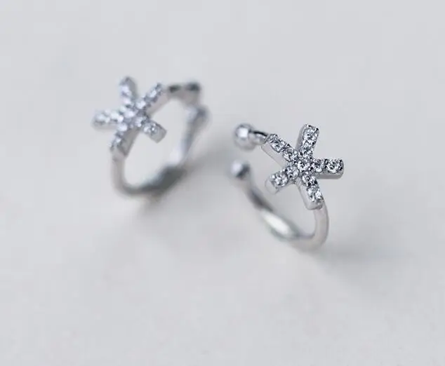 8mm Small) 1pair 100% Real. 925 Sterling Silver Fine Jewelry Flower Clip earrings new (NO pierced) with white cz setted gtle1937 | Украшения