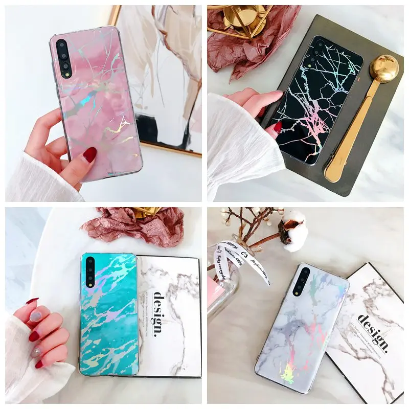 Чехол с лазерным мрамором для Huawei P20 Pro роскошный мягкий силиконовый чехол из ТПУ