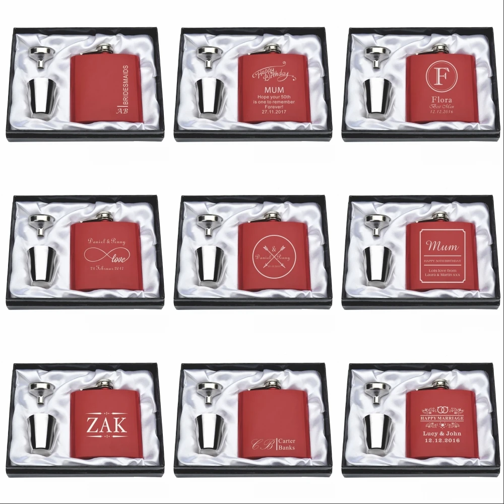 1 Set Personalized Engraved 6oz Red Hip Flask Stainless Steel With White & Black Box Birthday Valentine's Day Gift Wedding Favor
1 Set Personalized Engraved 6oz Red Hip Flask Stainless Steel With White & Black Box Birthday Valentine's Day Gift Wedding Favor