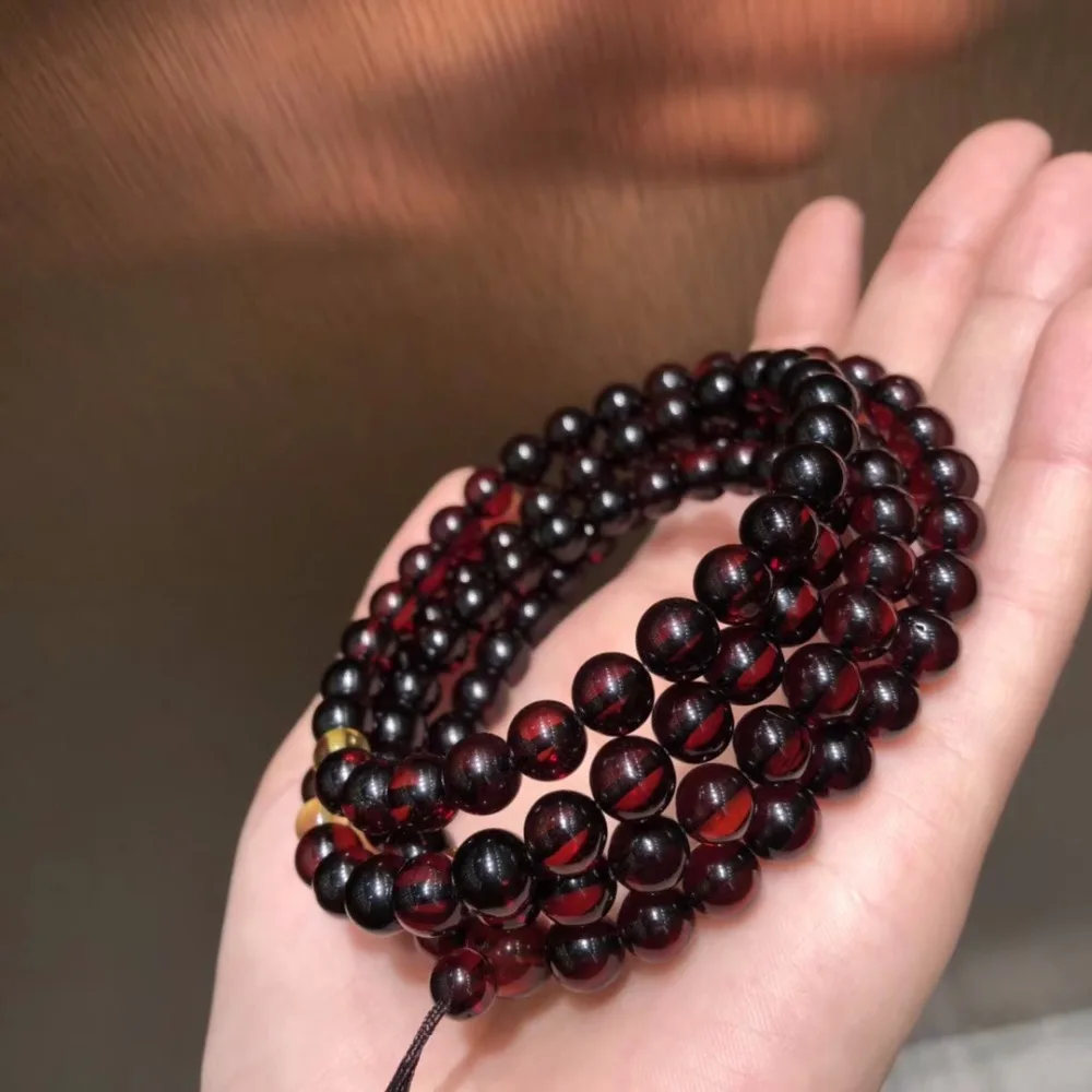 

Wholesale Natural Baltic Blood Amber 108 Prayer Beads 7mm-8mm Round Beads Buddhist Mala Certificated Amber Supplier Prayer