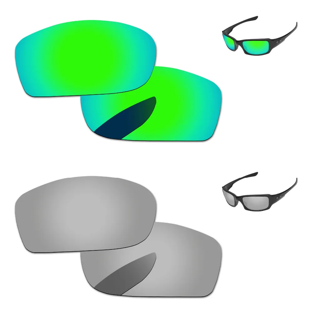 

Хромированные серебристые и зеленые 2 пары зеркальные поляризованные Сменные линзы для солнцезащитных очков Fives Squared 100% UVA & UVB защита