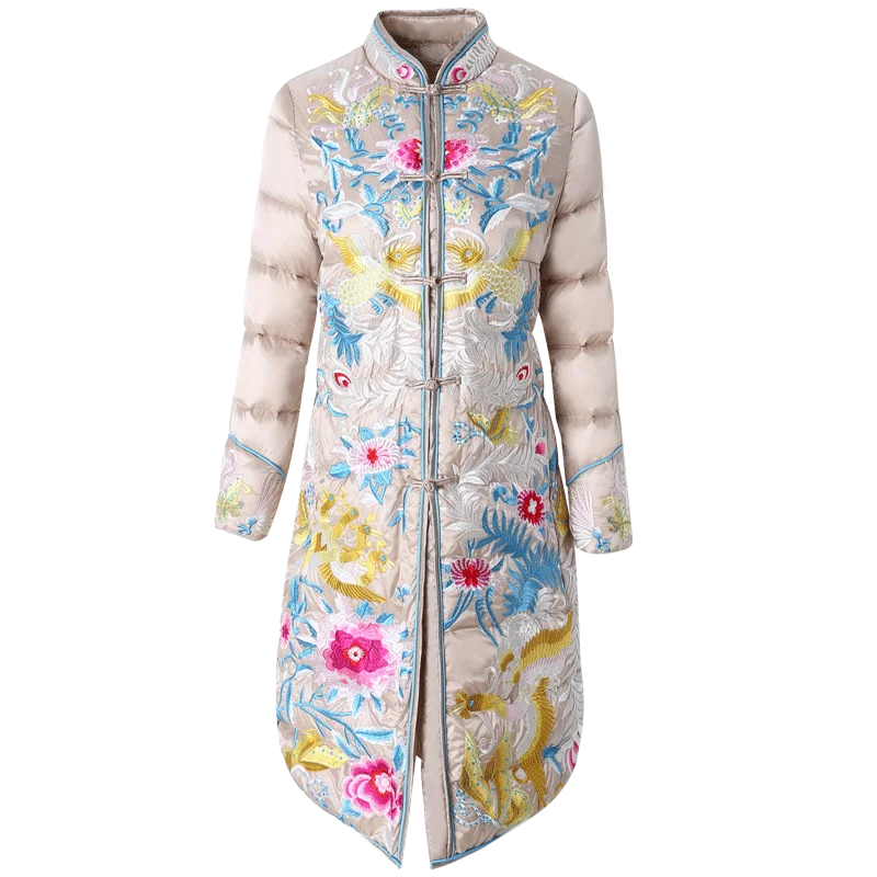 Embroidery down coat women jacket 2018 winter new style collar warm parkas mid long white duck down jacket High end female coat
Embroidery down coat women jacket 2018 winter new style collar warm parkas mid long white duck down jacket High end female coat