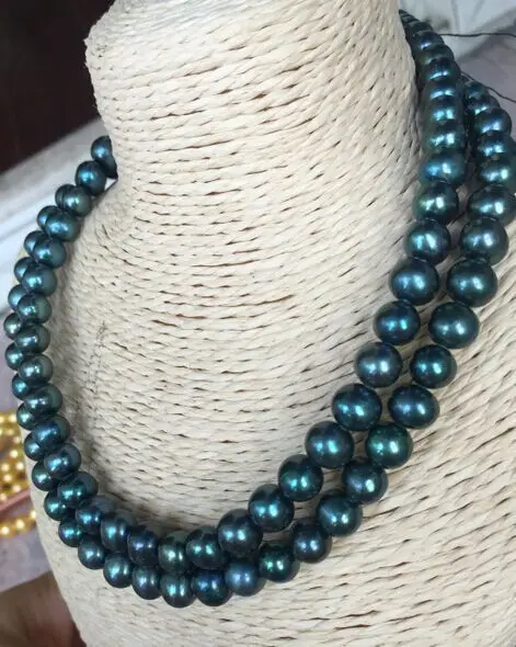 double strands stunning 10-11mm tahitian black green pearl necklace 18"" | Украшения и аксессуары