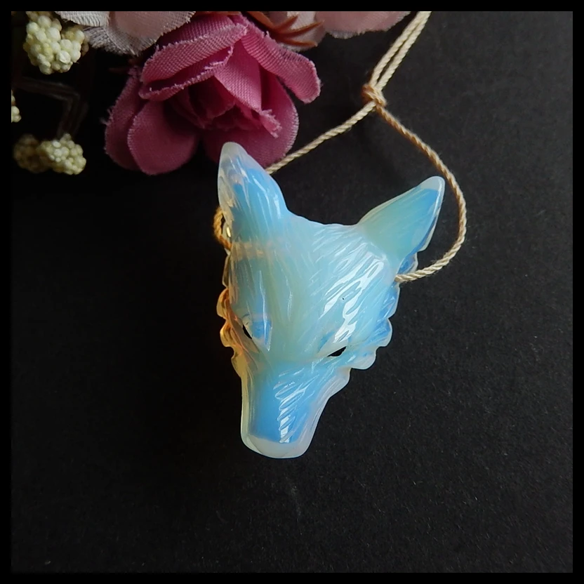 

Semi-precious stones Carved Opalite Wolf head pendants jewelry making,36x27x14mm,11.8g