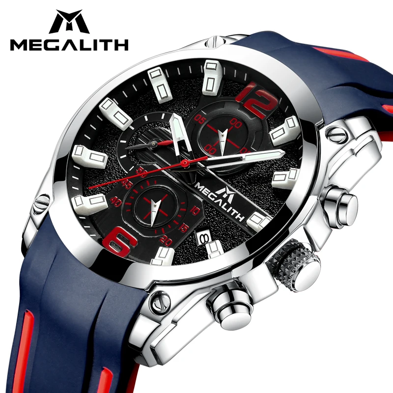 MEGALITH спортивные часы водонепроницаемые хронограф мужские Relogio Masculino кварцевые