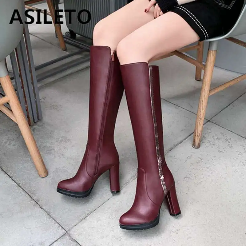 ASILETO new women knee boots platform zipper round toe block heels booties riding long Autumn boot bottines mujer size 34-43
ASILETO new women knee boots platform zipper round toe block heels booties riding long Autumn boot bottines mujer size 34-43