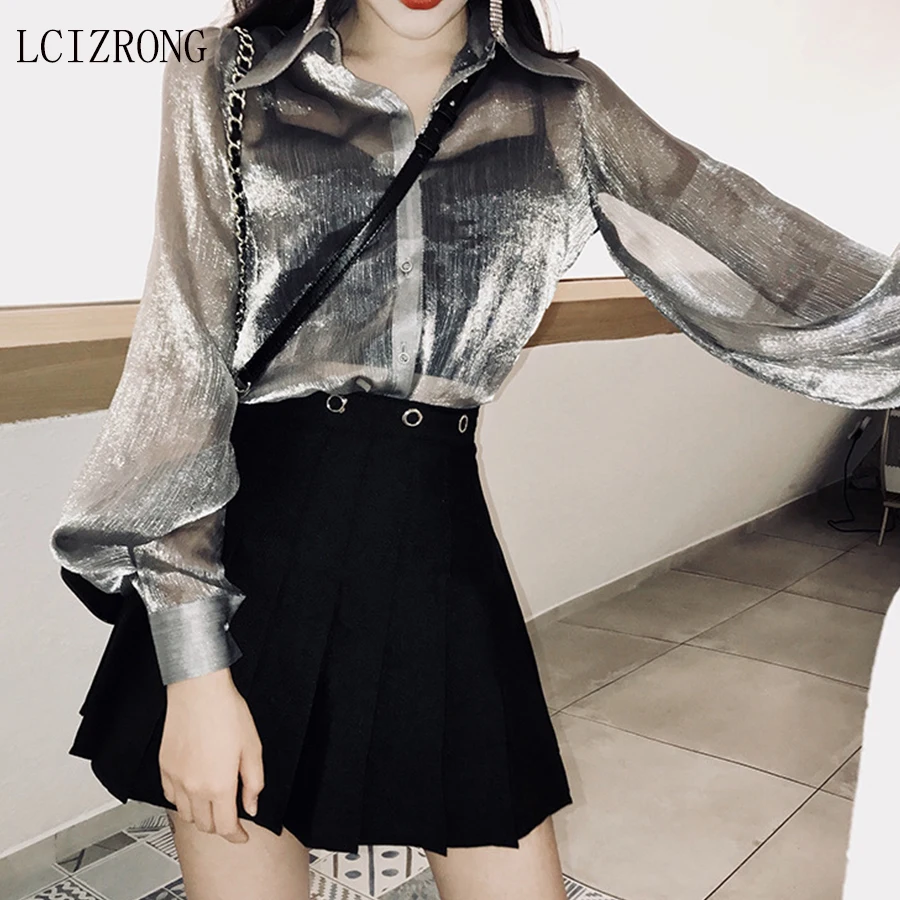 Sexy Transparent Thin Blouse Women Loose See Through Turndown Collar Long Sleeve Shirt Elegant Ladies Blusas Mujer De Moda 2019
Sexy Transparent Thin Blouse Women Loose See Through Turndown Collar Long Sleeve Shirt Elegant Ladies Blusas Mujer De Moda 2019