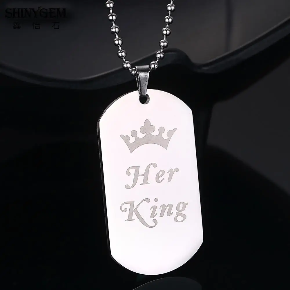ShinyGem ожерелье из нержавеющей стали лазерная гравировка его королева ее король