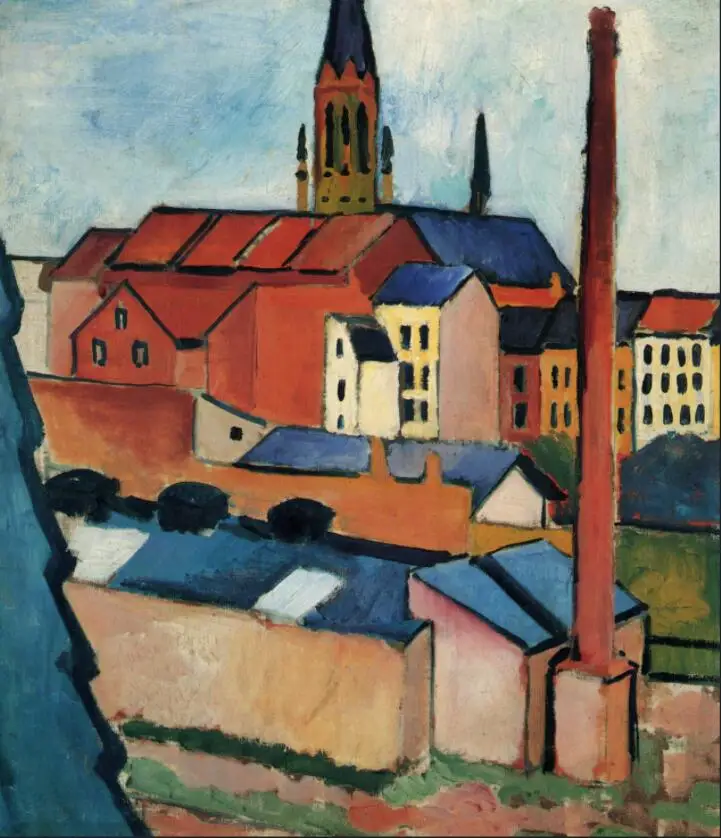 

High quality Oil painting Canvas Reproductions St. Mary's with Houses and Chimney (Bonn) (1911) By August Macke hand painted