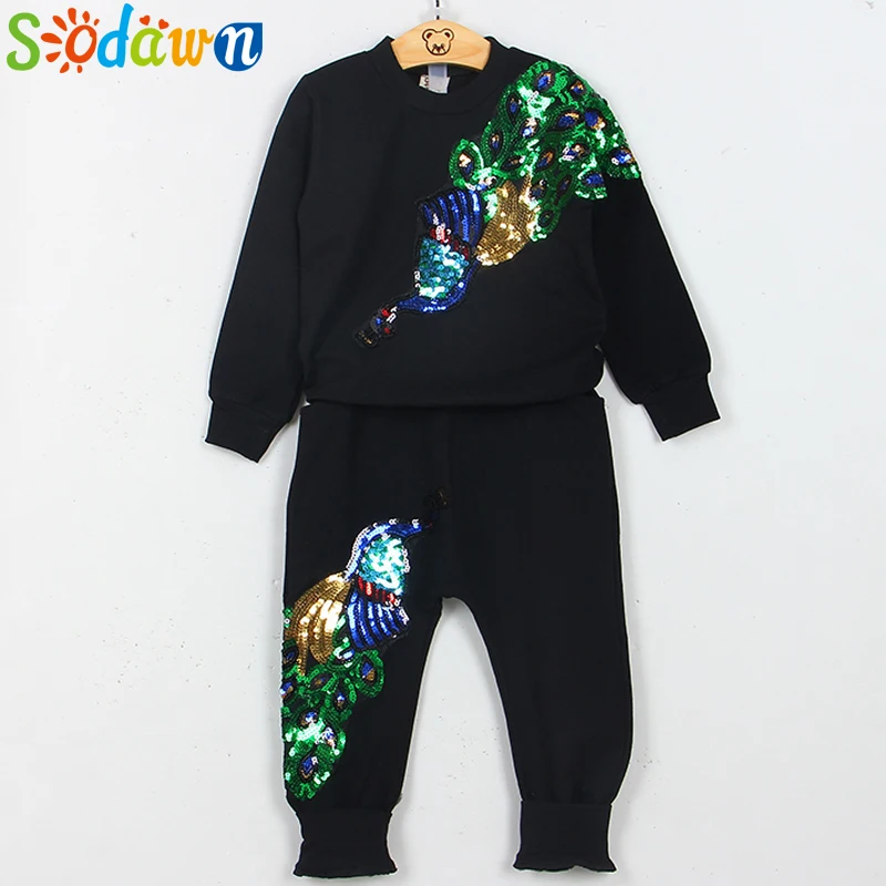 

Sodawn New Autumn Girl Clothing Suit Embroidery Peacock Long Sleeve + Pant 2Pcs Baby Girl Clothes Kids Clothing Sets Girls Suits