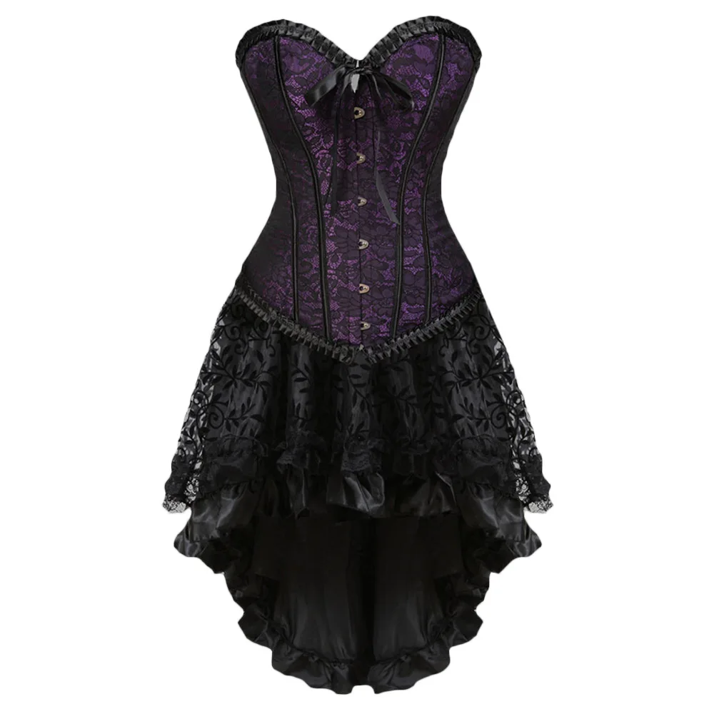 Women Burlesque Dancer Dress Witch Halloween Sexy Overbust Bustier Corset Mini skirt Gothic Corset Dress With Skirt plus size
Women Burlesque Dancer Dress Witch Halloween Sexy Overbust Bustier Corset Mini skirt Gothic Corset Dress With Skirt plus size