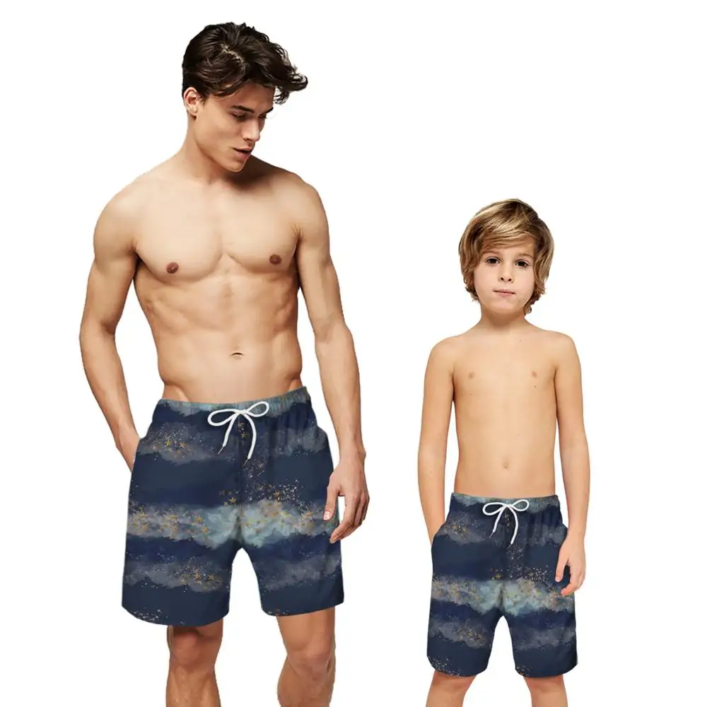 

Семейные шорты с плоским передним 3D Цифровым принтом, дизайнерские шорты для отца и мальчика, 5 звезд, белые бриджи, летние пляжные шорты