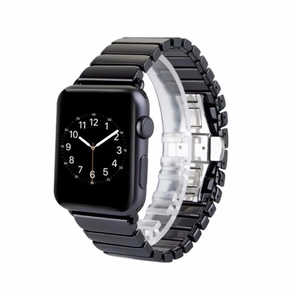 Керамическое черное/Белое гладкий ремень для наручных часов Apple Watch 6 Группа серии