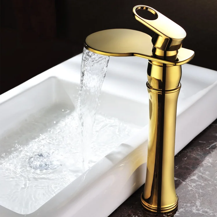

Free ship contemporary single hole Gold Finish Bathroom Sink Faucets Vessel Tap mixer