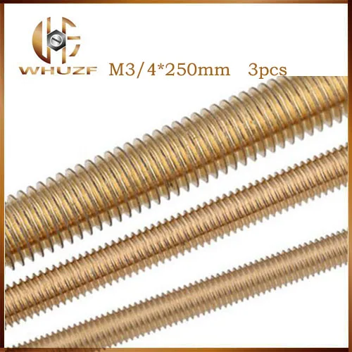 Free shipping 3PCS/LOT M3/4*250 M4 x 250mm Metric Brass Thread Rod Bar Copper Full Stud | Обустройство дома