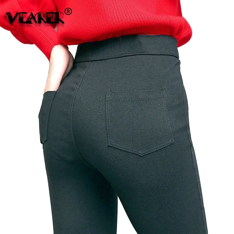 Женские узкие брюки-карандаш с высокой талией джинсовые брюки черного цвета