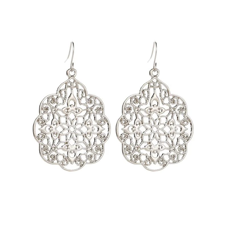 Drop Earrings Palace Pattern Earing Openwork For Women Earring Brincos gold rose silver color Earings Jewelry J261 | Украшения и
