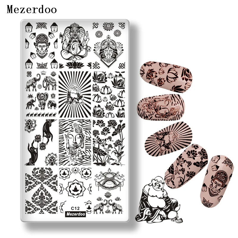 Mezerdoo Buddha Theme Stainless Steel Nail Stamp Plates DIY Elephant Lotus Template Image Plate Print Nail Stamping Plate C12
Mezerdoo Buddha Theme Stainless Steel Nail Stamp Plates DIY Elephant Lotus Template Image Plate Print Nail Stamping Plate C12