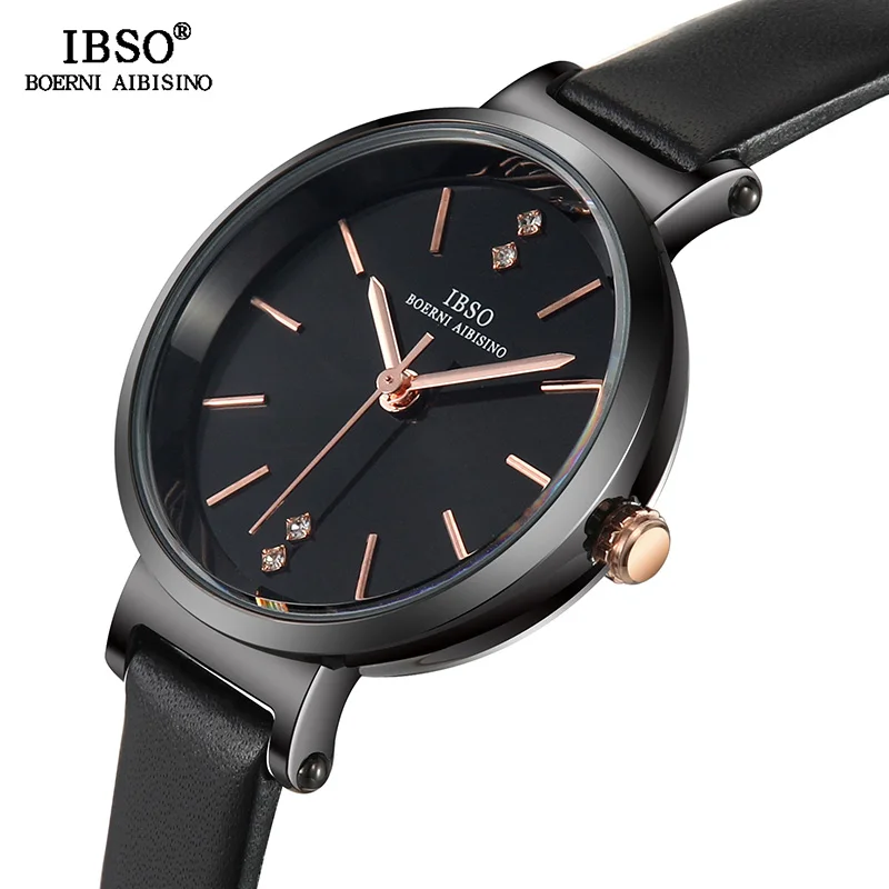 Женские наручные часы IBSO с кожаным ремешком со стразами #2019 8688 | Наручные