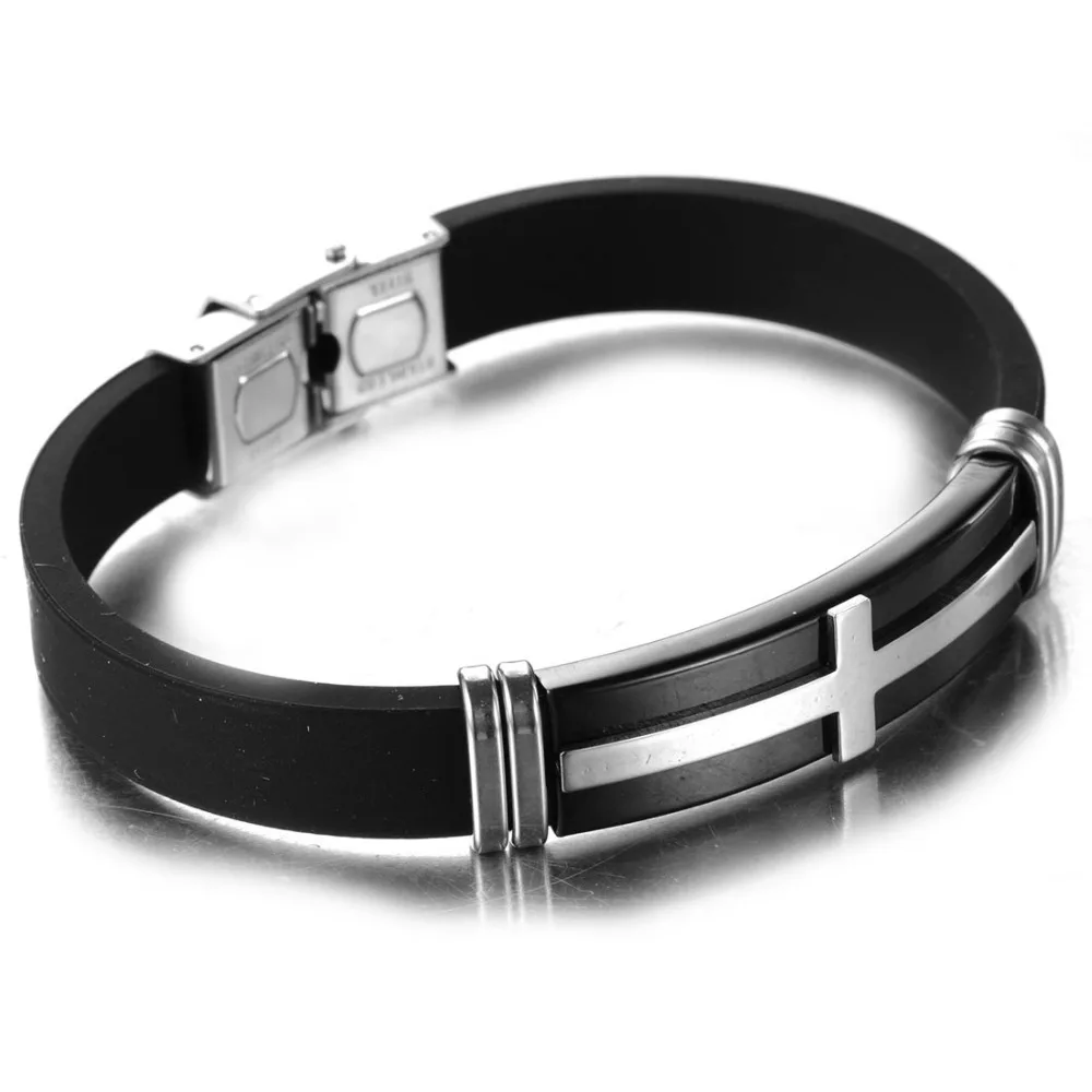High Quality Stainless Steel Silver Color&Black Cross Silicone Chain Mens Womens Bracelet Wristband Wholesale Unisexs Jewelry
High Quality Stainless Steel Silver Color&Black Cross Silicone Chain Mens Womens Bracelet Wristband Wholesale Unisexs Jewelry