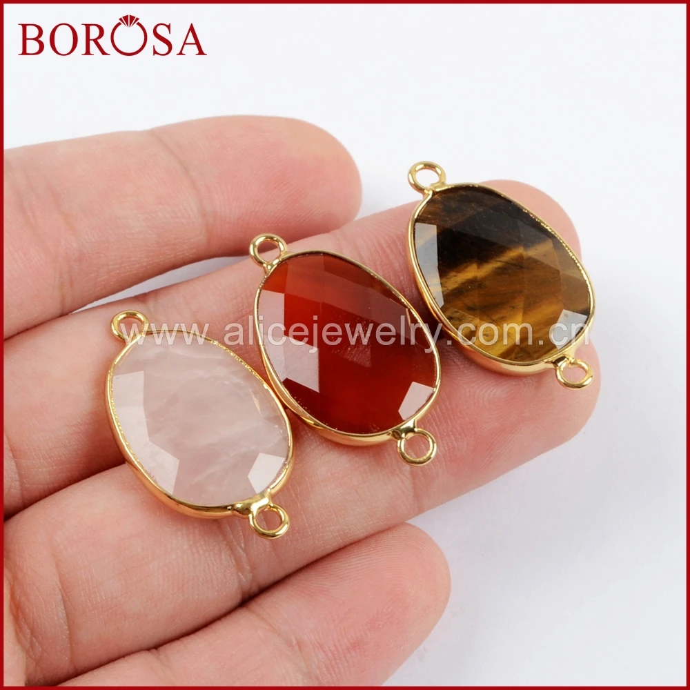 BOROSA 10PCS Natural Multi-kind Faceted Stone Connector Gold Trim Agates Quartz Druzy Double Charms for Bracelets G1640 
BOROSA 10PCS Natural Multi-kind Faceted Stone Connector Gold Trim Agates Quartz Druzy Double Charms for Bracelets G1640