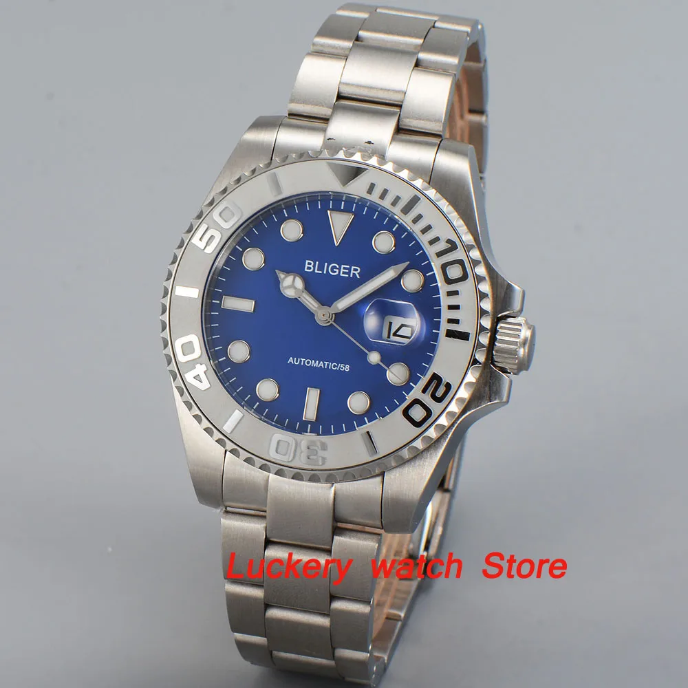 40mm Bliger blue dial luminous saphire glass;white Ceramic Bezel Automatic movement men's watch-BA12
40mm Bliger blue dial luminous saphire glass;white Ceramic Bezel Automatic movement men's watch-BA12