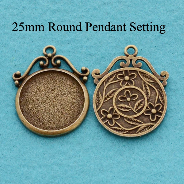 25mm Pendant Blank, Antique Bronze 25mm Pendant Settings, Flower Style Pendant Tray, 25mm Cabochon Setting Tray